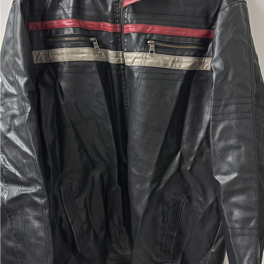 Arizona Jean Company Black Jacket With Red And Gray Stripes